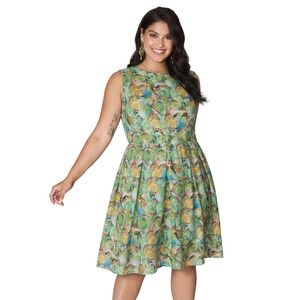 Rachel Antonoff for gb Womens 16W Cactus Print Fit and Flare Mini Dress Green